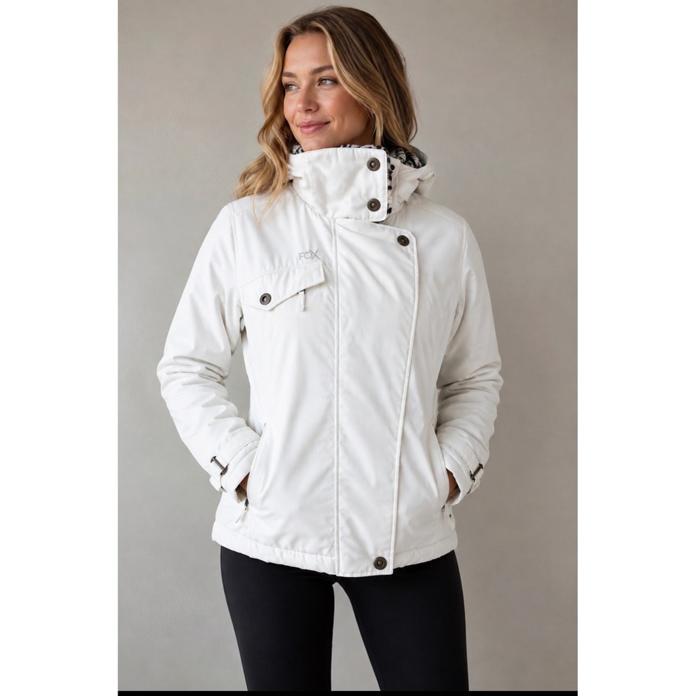 Fox Racing Womens Snow Jacket White Faux Fur Leopard Lining Hooded Small